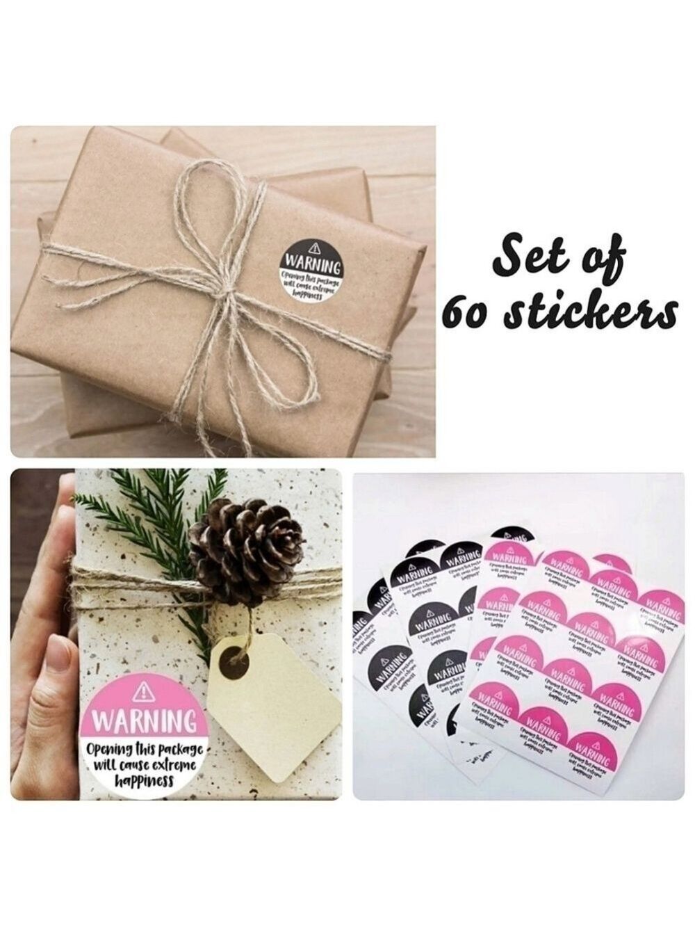 5/$20!! Set of 60 "warning" stickers